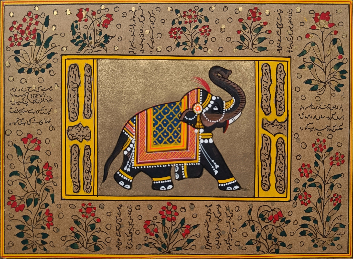 Elephant Miniature Handmade Painting Gold