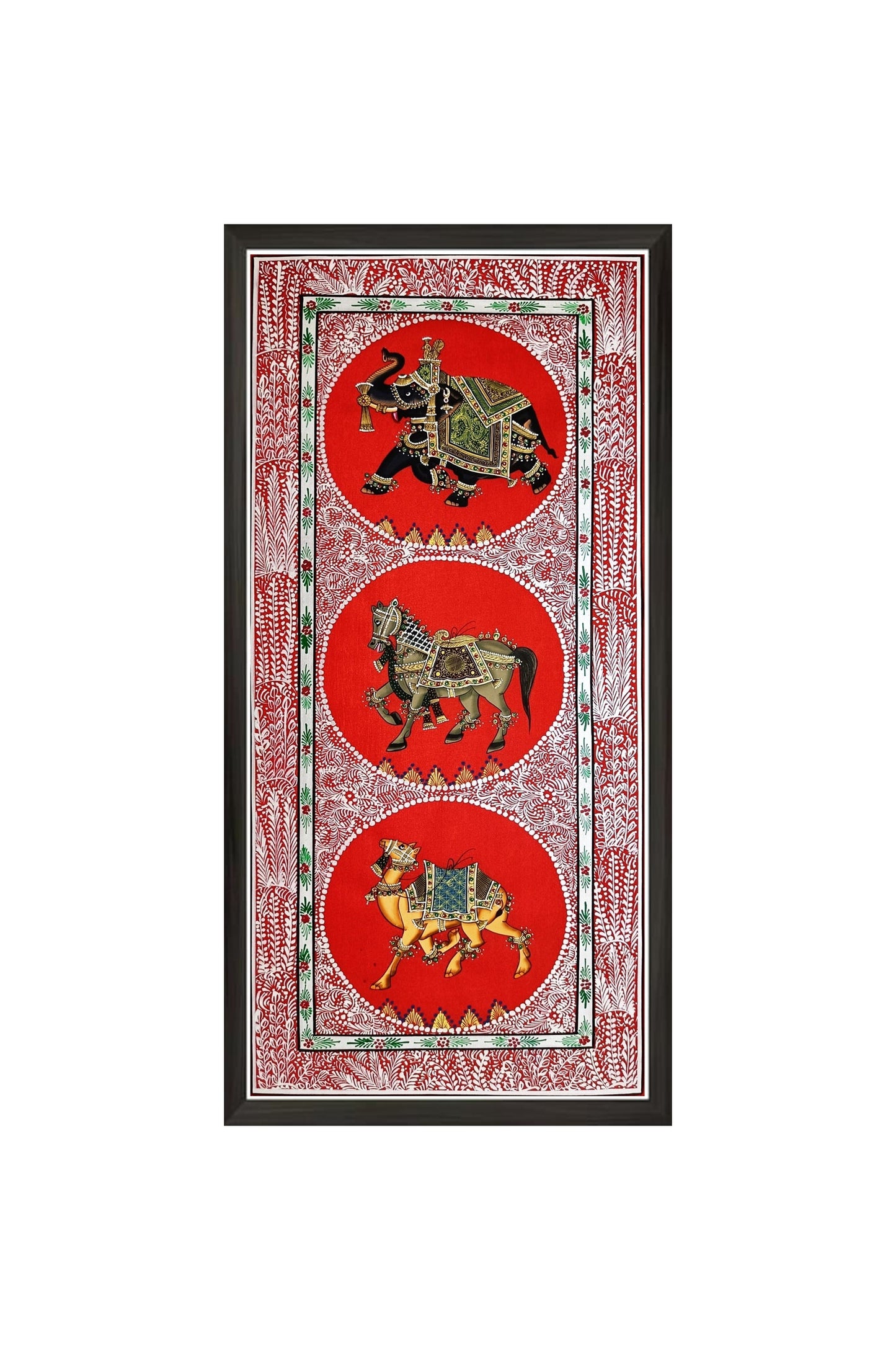 Original Wall Art Trio Painting of Elephant, Horse & Camel
