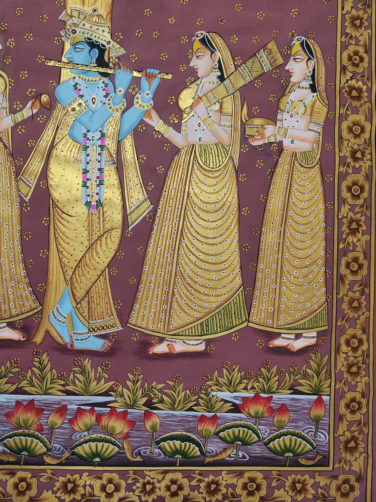 Krishna Gopiya Lila With Lotus and Tree Painting Luxury Artwork