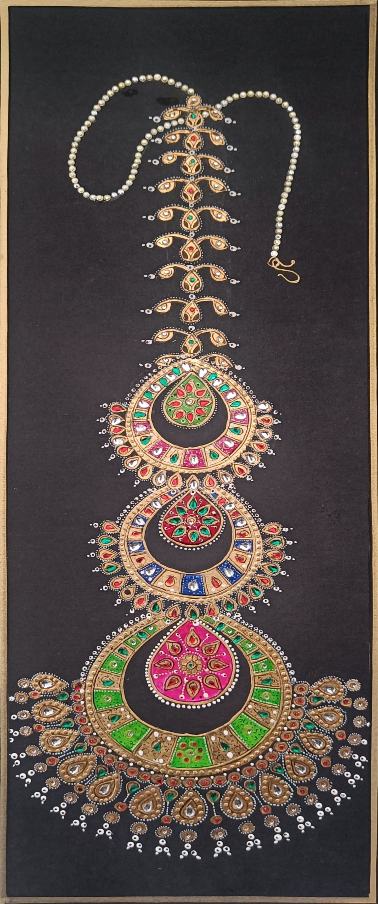 Rajasthani Jewlery Handmade Tika Framed Dimond Painting | 6"x18" IN