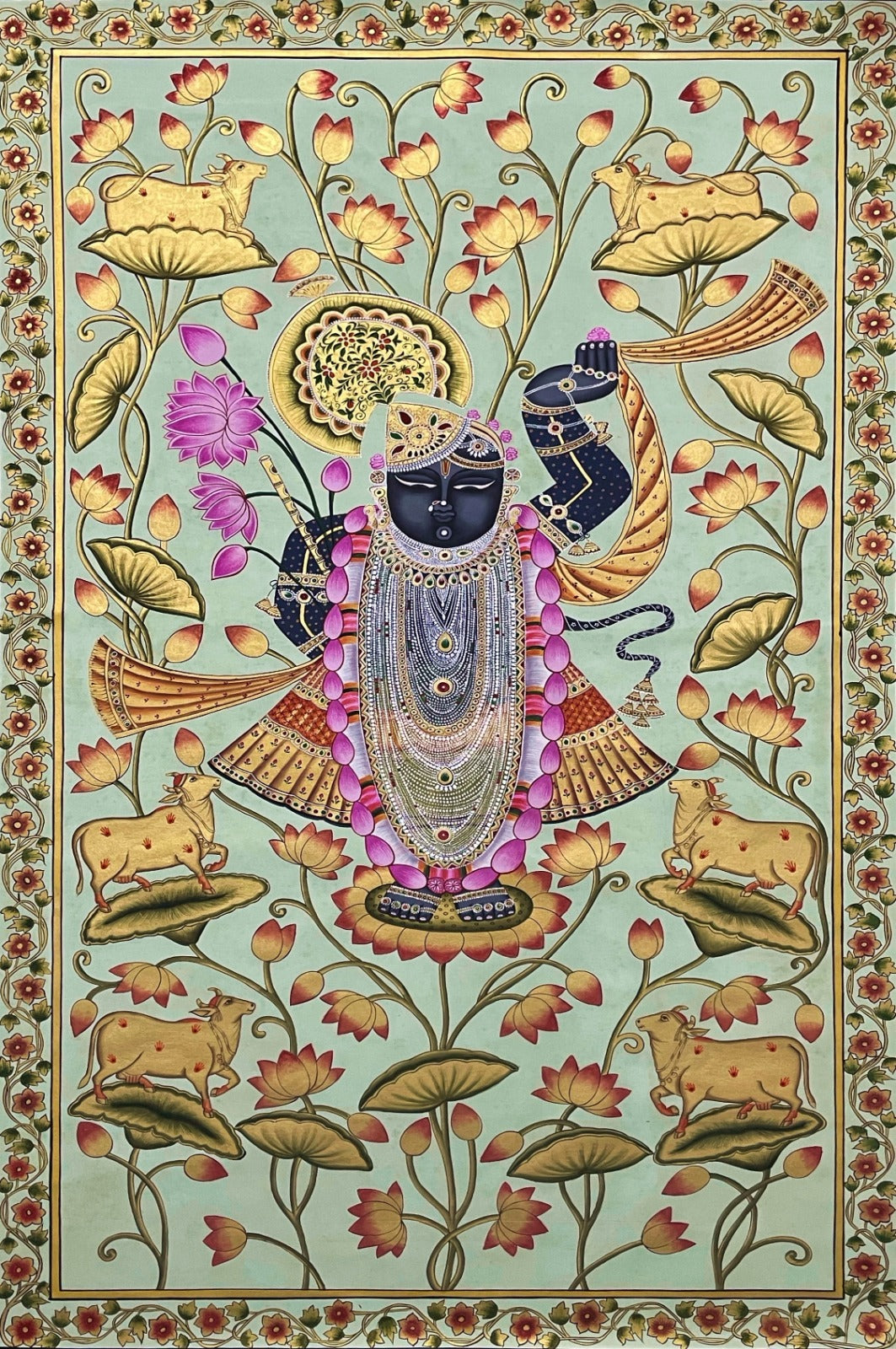Shree Nath JI Pichwai Hand Printed Painting For Luxury Living Room