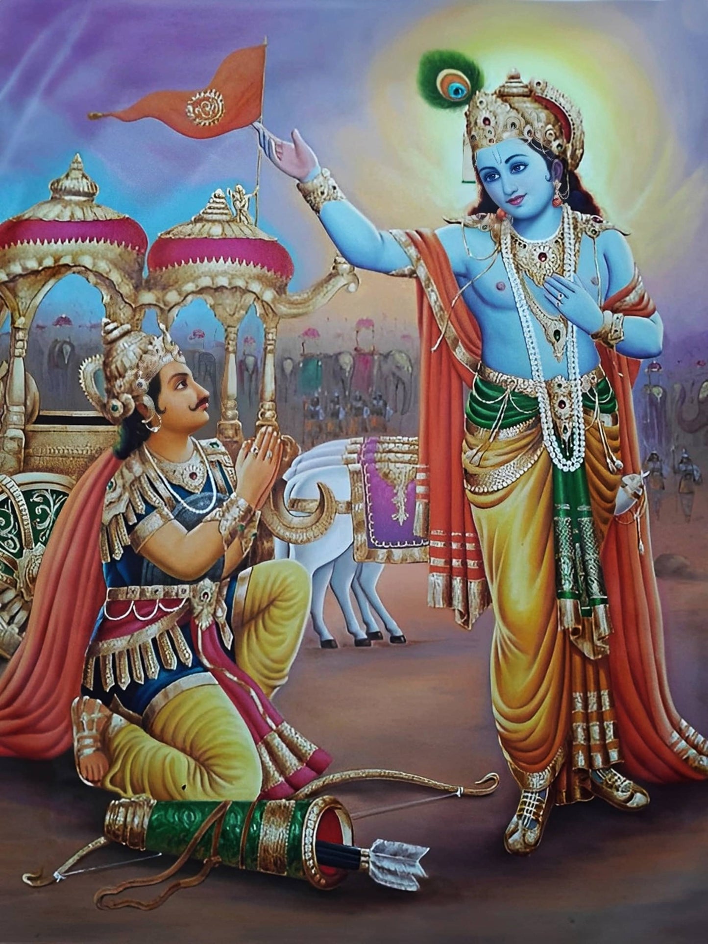 Lord Krishna and Arjun Mahabharat, Geeta Updesh Handmade Oil Painting
