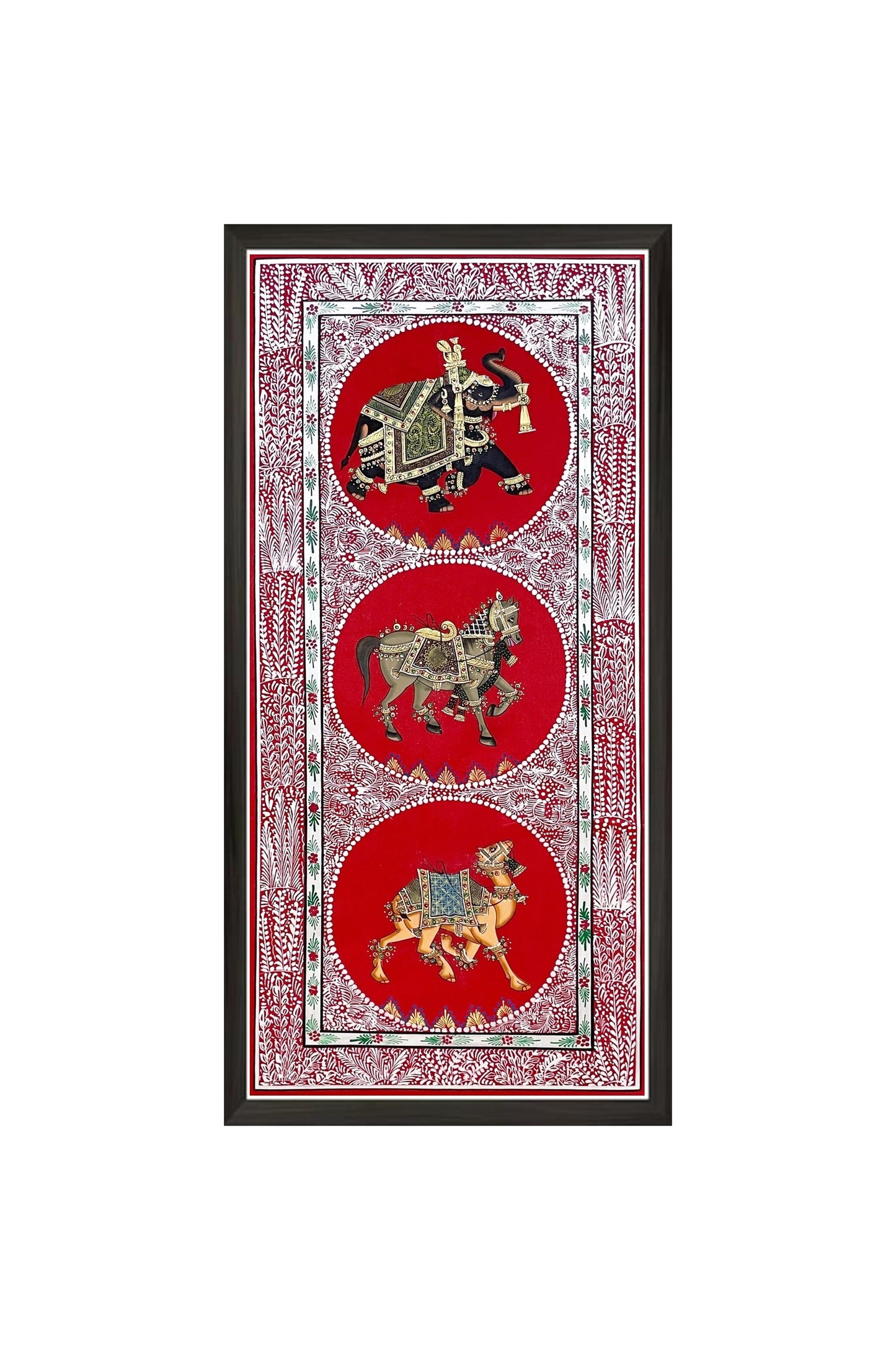 Original Wall Art Trio Painting of Elephant, Horse & Camel