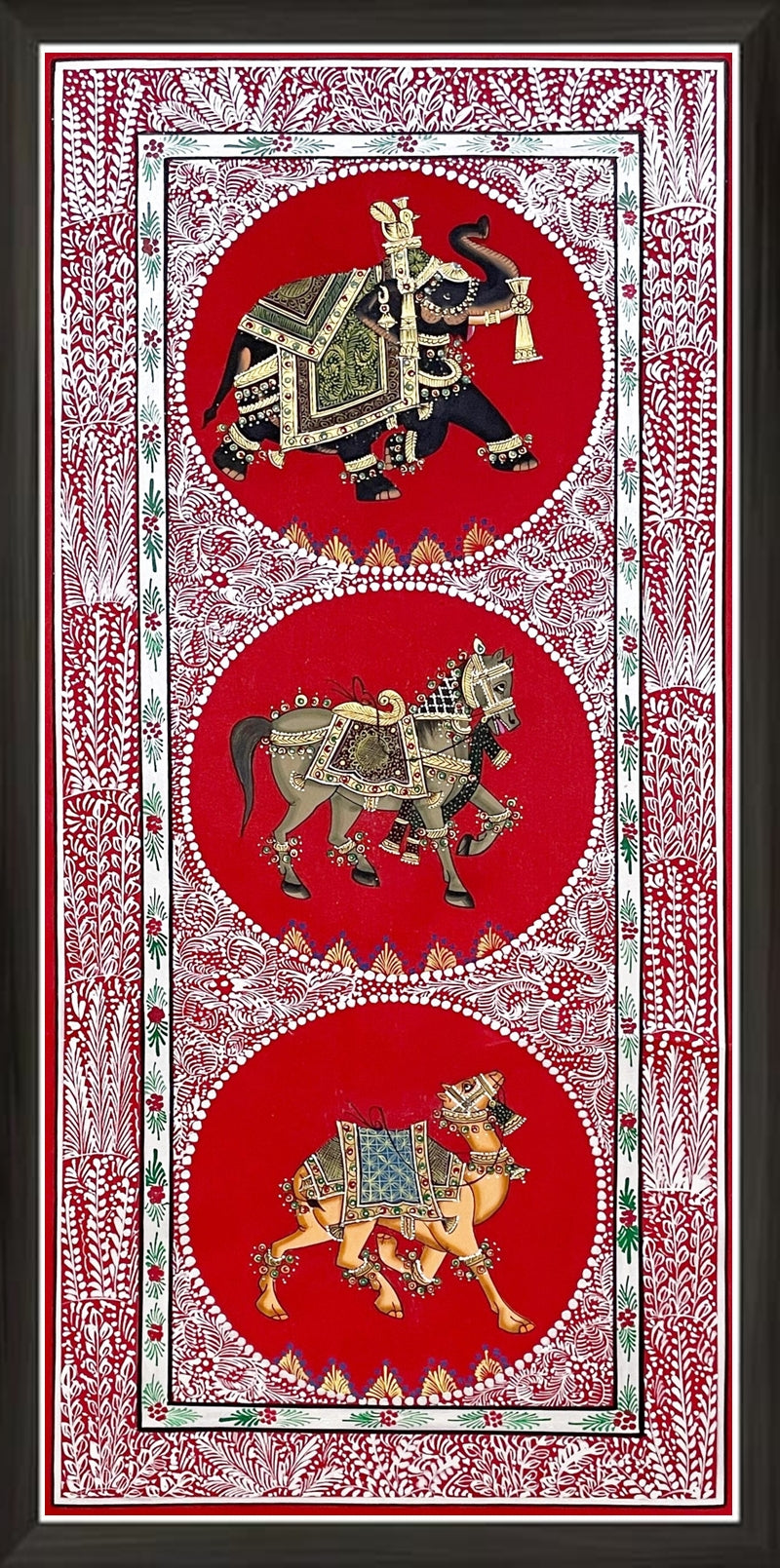 Original Wall Art Trio Painting of Elephant, Horse & Camel