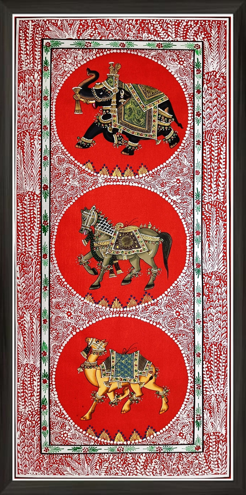 Original Wall Art Trio Painting of Elephant, Horse & Camel