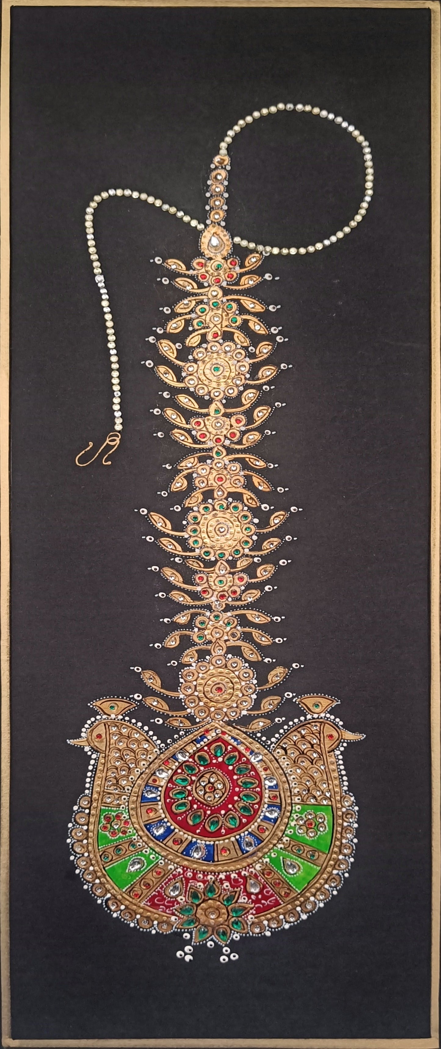 Rajasthani Jewlery Handmade Tika Framed Dimond Painting | 6"x18" IN