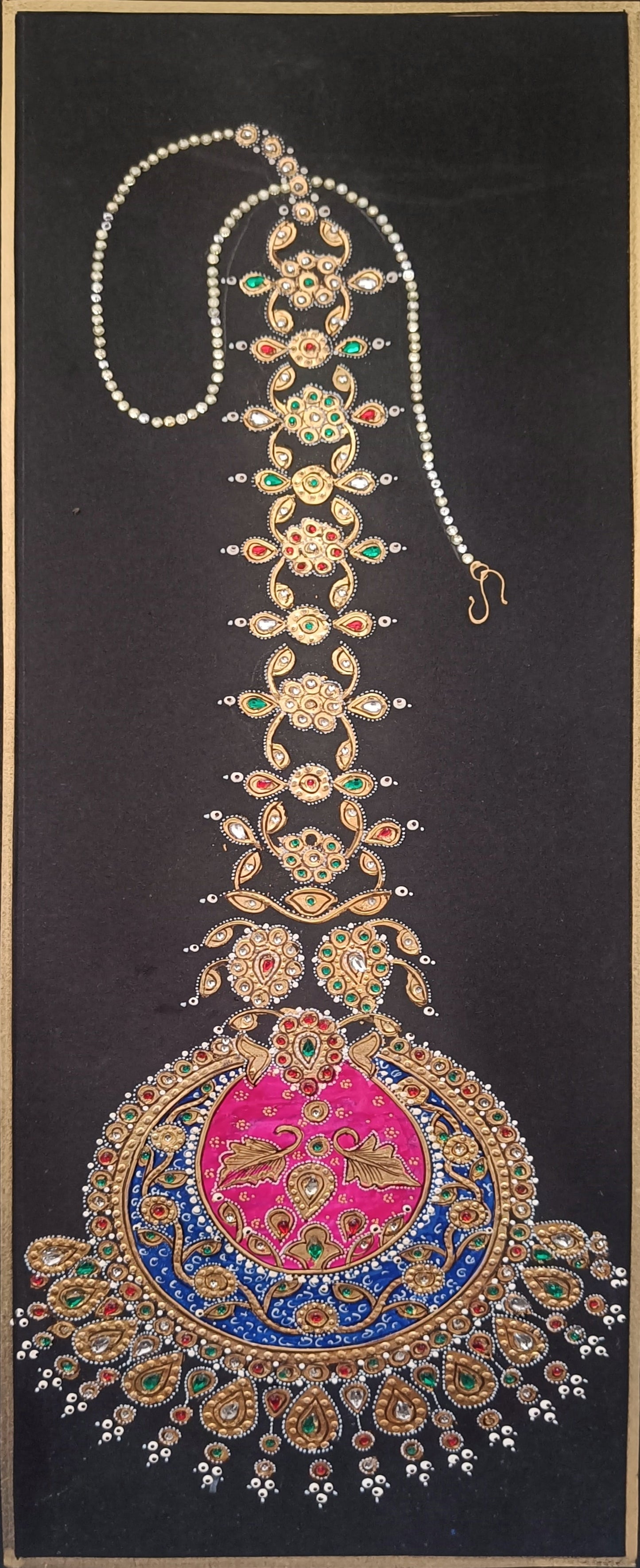 Rajasthani Jewlery Handmade Tika Framed Dimond Painting | 6"x18" IN