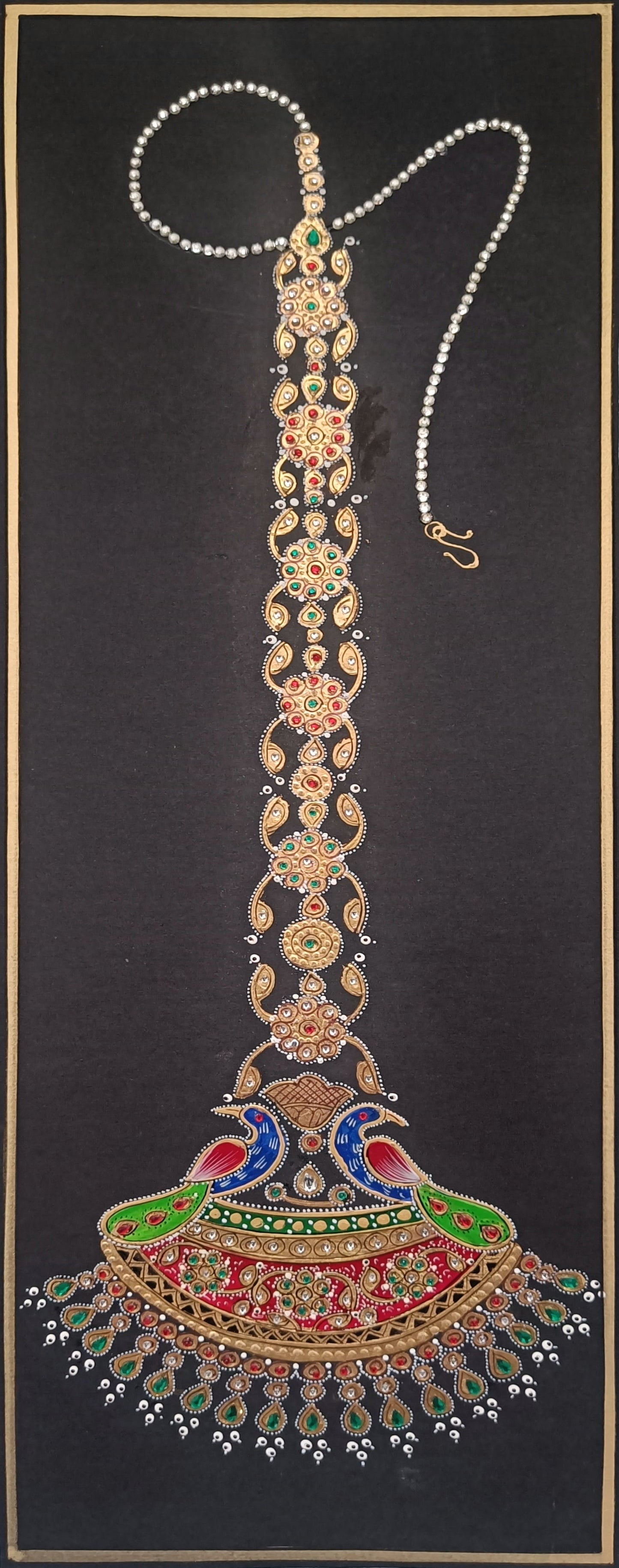 Rajasthani Jewlery Handmade Tika Framed Dimond Painting | 6"x18" IN