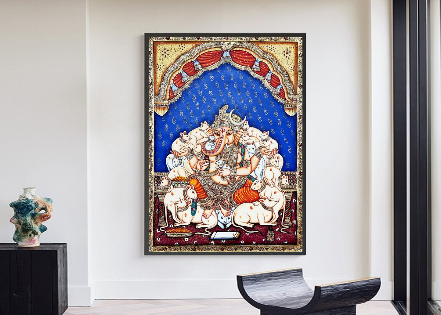 Ganesha Oil Canvas Modern Artwork Large Size Painting with Dimond texture