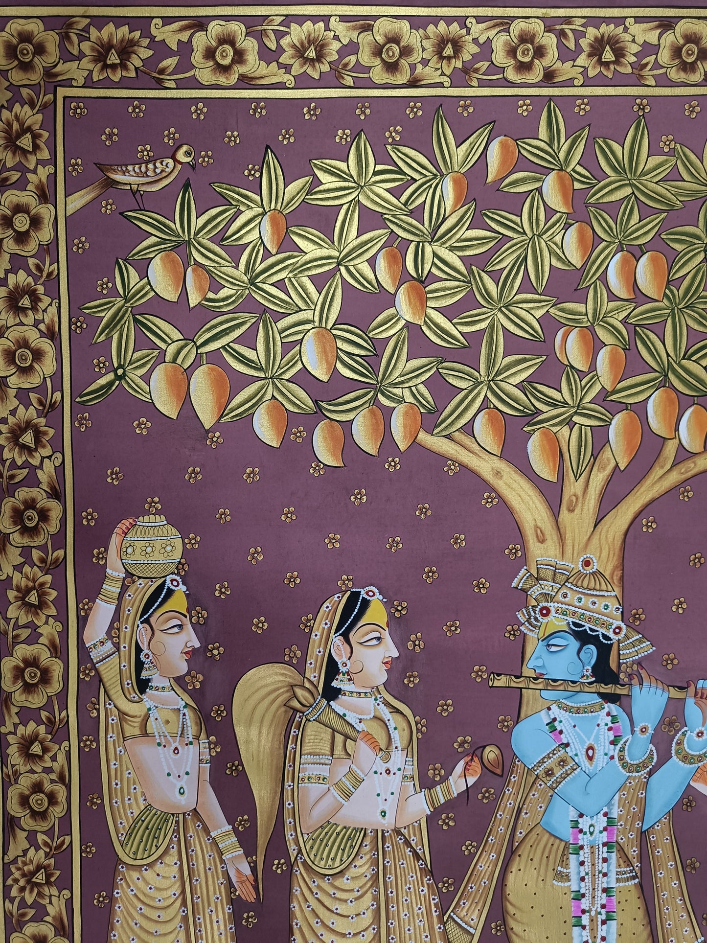 Krishna Gopiya Lila With Lotus and Tree Painting Luxury Artwork