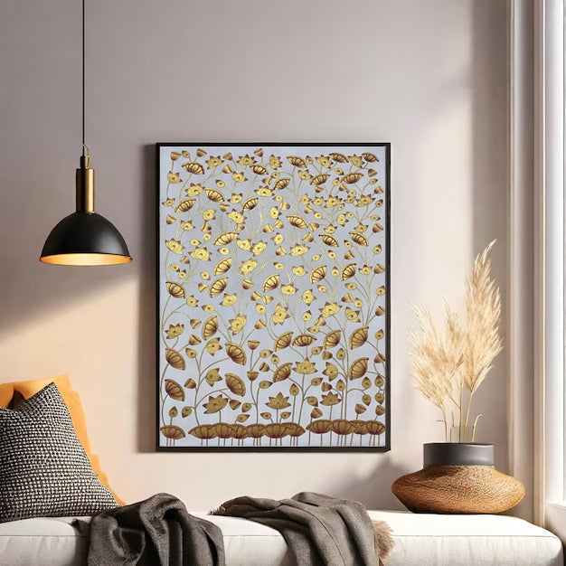 Golden Kamal Talai Pichwai artwork Handmade Painting Home Decor