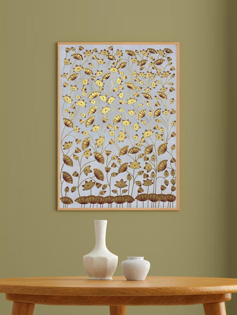 Golden Kamal Talai Pichwai artwork Handmade Painting Home Decor