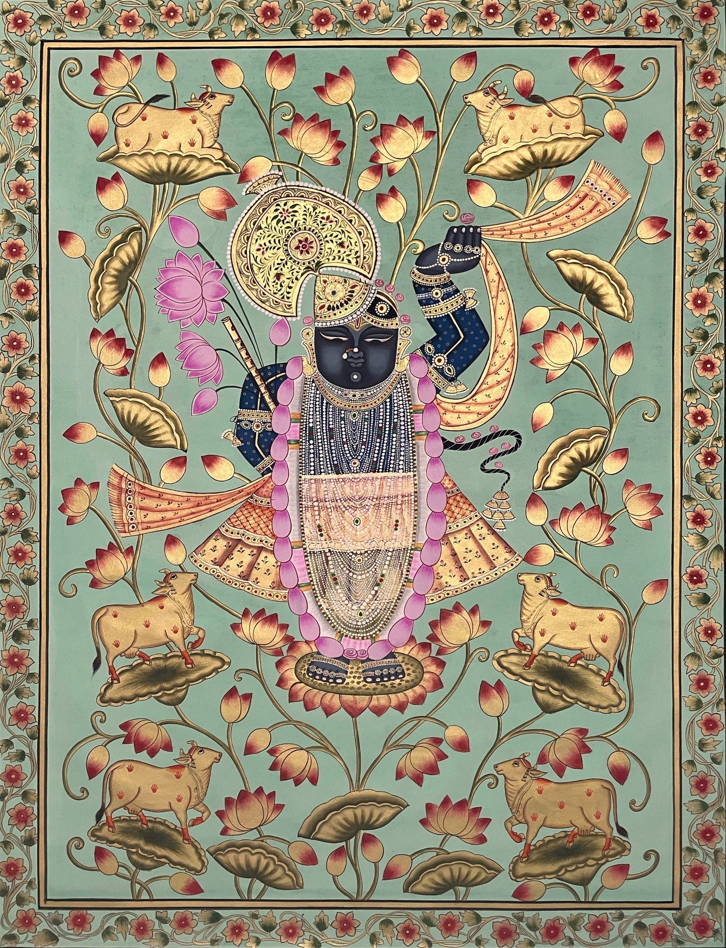 Shree Nath JI Pichwai Hand Printed Painting For Luxury Living Room