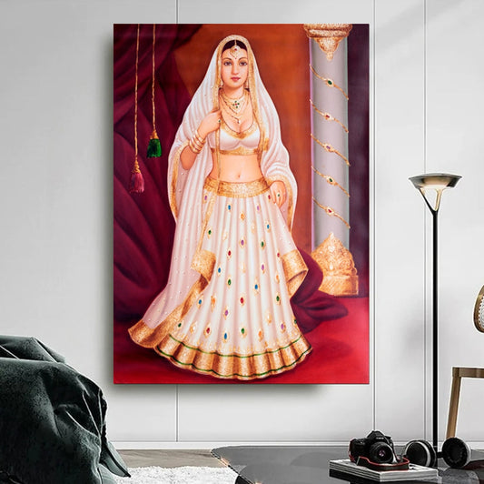 Beautiful Indian Bride Original Oil Painting Wall Canvas