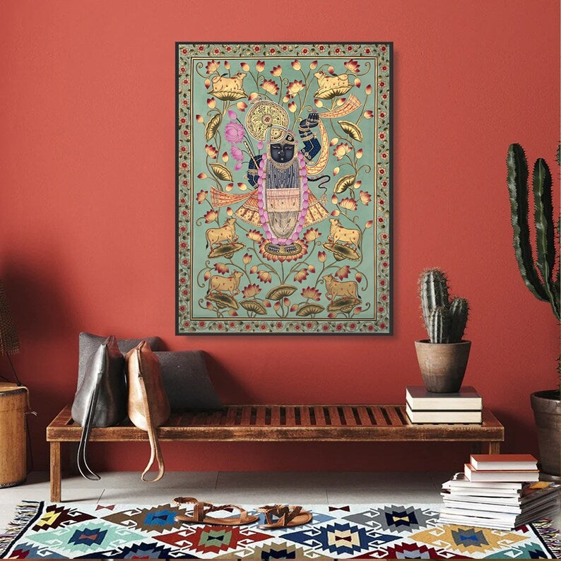 Shree Nath JI Pichwai Hand Printed Painting For Luxury Living Room