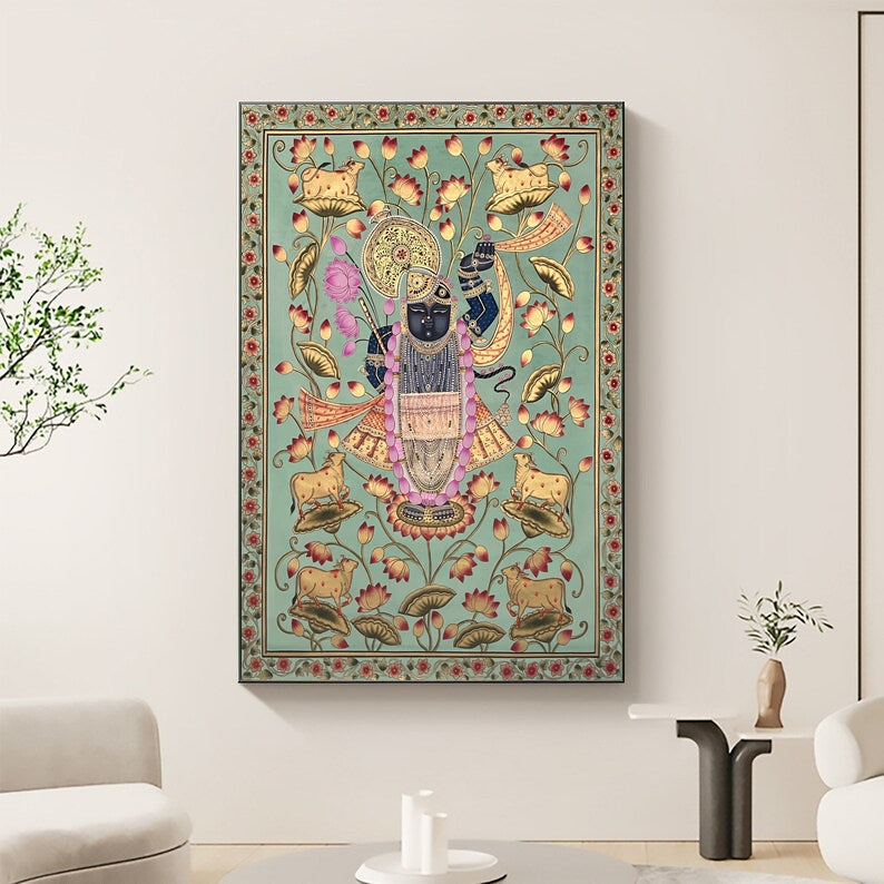 Shree Nath JI Pichwai Hand Printed Painting For Luxury Living Room