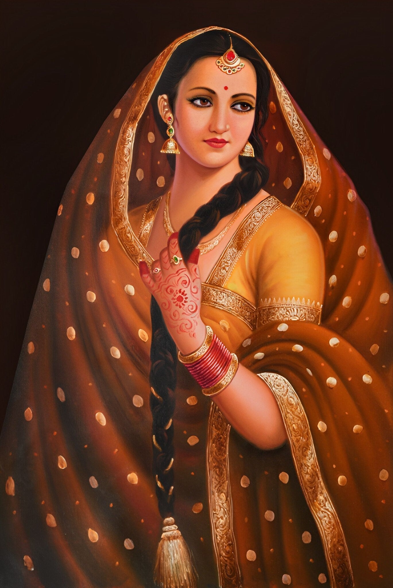 Beautiful Traditional Indian Woman Painting Oil Canvas Artwork
