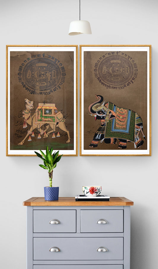 Royal Elephant & Camel Handmade Painting Set of 2 Paintings
